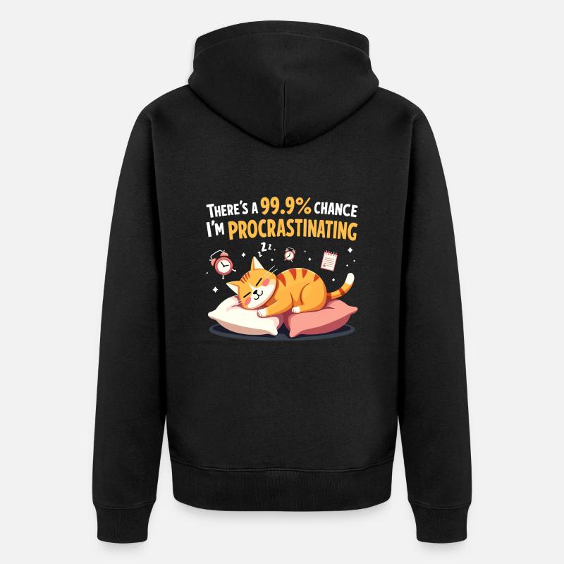 Chat Flemmard Humour Sarcastique - Veste à capuche bio Premium Unisexe - noir