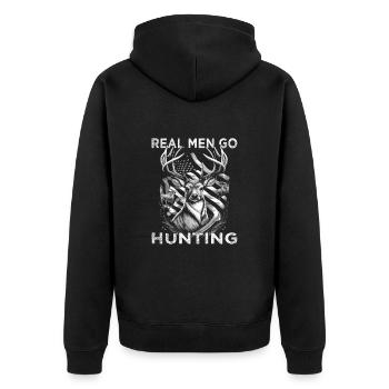 Real Men go Hunting - Hunter - Unisex Premium Organic Zip Hoodie - black - Back - Nico (187cm)