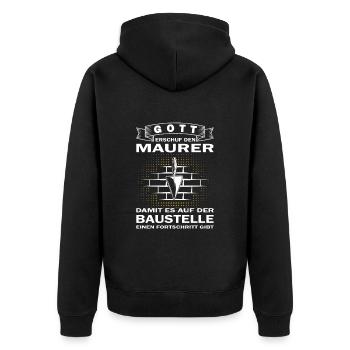 Gott erschuf den Maurer - Baustellen Handwerker - Unisex Premium Bio Zip Hoodie - Schwarz - Hinten - Nico (187cm)