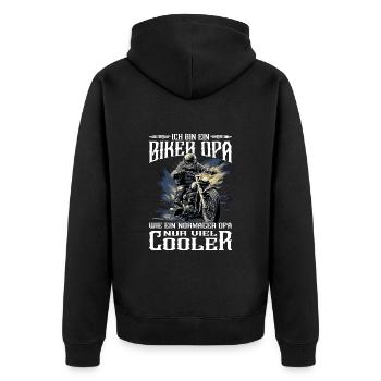 Biker Opa - Motorradfahrer - Motorrad - Unisex Premium Bio Zip Hoodie - Schwarz - Hinten - Nico (187cm)