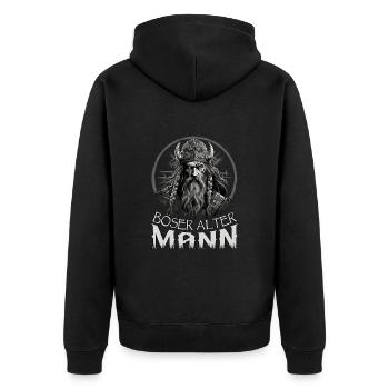 Böser alter Mann | Wikinger | Vikinger | Nordisch - Unisex Premium Bio Zip Hoodie - Schwarz - Hinten - Nico (187cm)