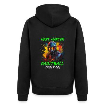 Hart Härter Paintball spielt er | Paintballspieler - Unisex Premium Bio Zip Hoodie - Schwarz - Hinten - Nico (187cm)