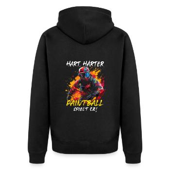 Hart Härter Paintball spielt er | Paintballspieler - Unisex Premium Bio Zip Hoodie - Schwarz - Hinten - Nico (187cm)