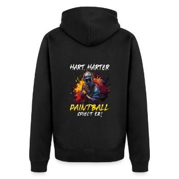 Hart Härter Paintball spielt er | Paintballspieler - Unisex Premium Bio Zip Hoodie - Schwarz - Hinten - Nico (187cm)