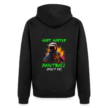 Hart Härter Paintball spielt er | Paintballspieler - Unisex Premium Bio Zip Hoodie - Schwarz - Hinten - Nico (187cm)