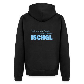 Therapie ISCHGL - Unisex Premium Bio Zip Hoodie - Schwarz - Hinten - Nico (187cm)