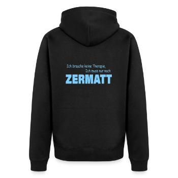 Therapie ZERMATT - Unisex Premium Bio Zip Hoodie - Schwarz - Hinten - Nico (187cm)