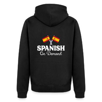 Spanisch auf Anfrage Spanisch Dolmetscher - Unisex Premium Bio Zip Hoodie - Schwarz - Hinten - Nico (187cm)
