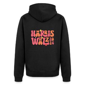 Kamala Harris Walzer Walzer 2024 Retro - Unisex Premium Bio Zip Hoodie - Schwarz - Hinten - Nico (187cm)