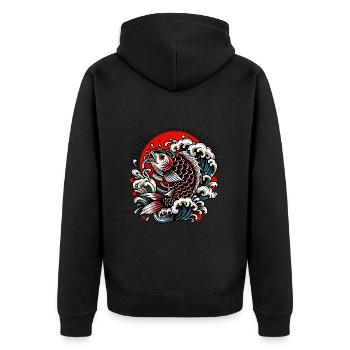 Koi Carp and Waves Japanese Tattoo Art - Unisex Premium Organic Zip Hoodie - black - Back - Nico (187cm)