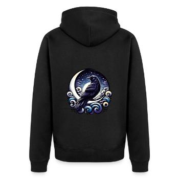 Rabe bei Nacht Mond Mystisch - Unisex Premium Bio Zip Hoodie - Schwarz - Hinten - Nico (187cm)