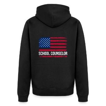 USA Amerikanischer Schulberater - Unisex Premium Bio Zip Hoodie - Schwarz - Hinten - Nico (187cm)