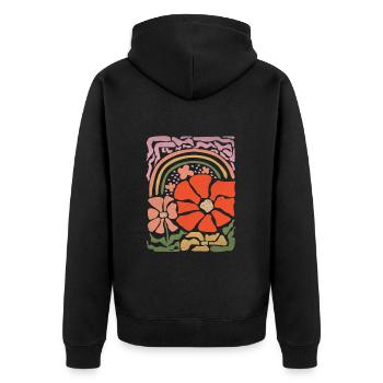 Blumen Regenbogen Statement Retro Stil - Unisex Premium Bio Zip Hoodie - Schwarz - Hinten - Nico (187cm)