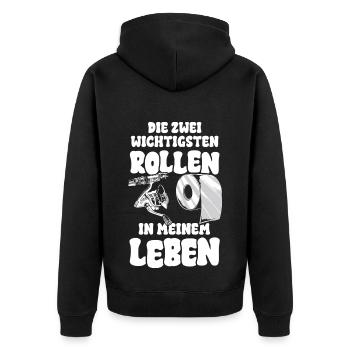 Die zwei wichtigsten Rollen in meinem Leben - Unisex Premium Bio Zip Hoodie - Schwarz - Hinten - Nico (187cm)