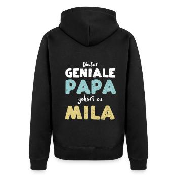 Dieser Geniale Papa Gehört Zu Mila - Unisex Premium Bio Zip Hoodie - Schwarz - Hinten - Nico (187cm)