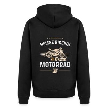 Motorradfahrerin Heiße Bikerin S... - Unisex Premium Bio Zip Hoodie - Schwarz - Hinten - Nico (187cm)