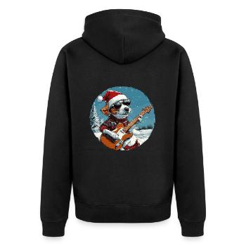 Jack Russel Terrier Hund Weihnachten Gitarre - Unisex Premium Bio Zip Hoodie - Schwarz - Hinten - Nico (187cm)
