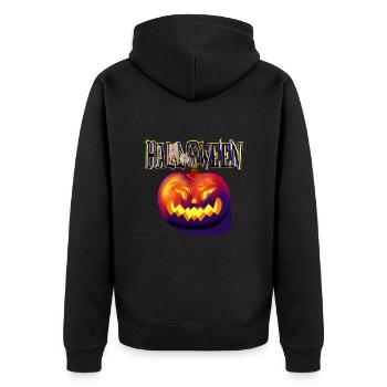 glühender halloween Kürbis - Unisex Premium Bio Zip Hoodie - Schwarz - Hinten - Nico (187cm)