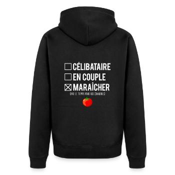Célibataire En Couple Blague Maraîcher Humour - Veste à capuche bio Premium Unisexe - noir - Dos - Nico (187cm)
