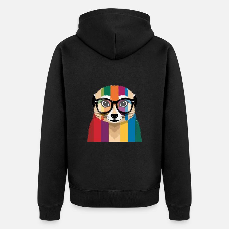Erdmännchen Brille Bunt Cool - Unisex Premium Bio Zip Hoodie - Schwarz