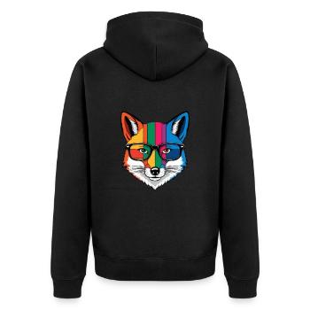 Fox Cartoon Cool Colorful with Glasses - Unisex Premium Organic Zip Hoodie - black - Back - Nico (187cm)