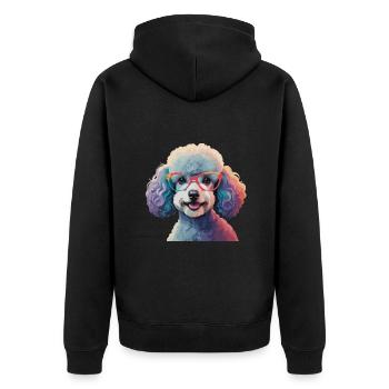 Pudel Hund mit Brille Cool Bunt - Unisex Premium Bio Zip Hoodie - Schwarz - Hinten - Nico (187cm)