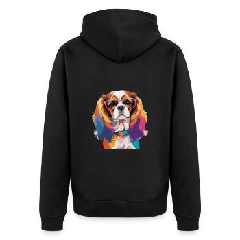 Cavalier King Charles Spaniel Dog Glasses - Unisex Premium Organic Zip Hoodie - black - Back - Nico (187cm)