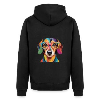 Dackel Hund Dackel Coole Brille Bunt - Unisex Premium Bio Zip Hoodie - Schwarz - Hinten - Nico (187cm)