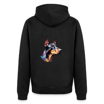Dobermann Hund Cool Bunt Groß - Unisex Premium Bio Zip Hoodie - Schwarz - Hinten - Nico (187cm)
