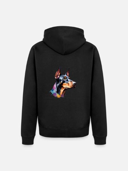 Dobermann Hund Cool Bunt Groß - Unisex Premium Bio Zip Hoodie - Schwarz