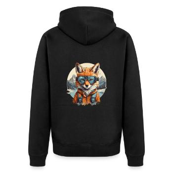 Fox Cool Cartoon in the Mountains - Unisex Premium Organic Zip Hoodie - black - Back - Nico (187cm)