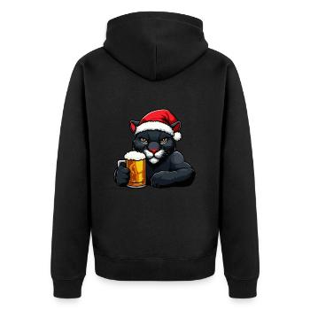 Panther Weihnachten Bier Lustig - Unisex Premium Bio Zip Hoodie - Schwarz - Hinten - Nico (187cm)