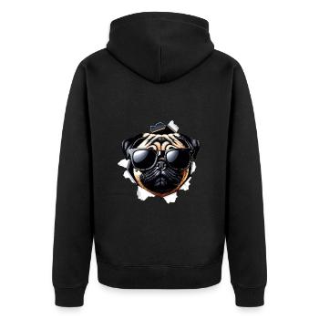 Funny Cute Pug Dog with Sunglasses Wall - Unisex Premium Organic Zip Hoodie - black - Back - Nico (187cm)