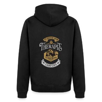 Lustiger Camping Spruch Ich brauche keine Therapie - Unisex Premium Bio Zip Hoodie - Schwarz - Hinten - Nico (187cm)