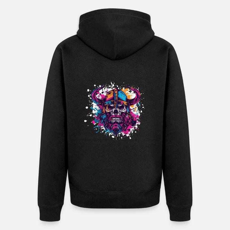 Wikinger Skelett - Unisex Premium Bio Zip Hoodie - Schwarz