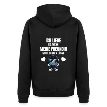 Lustiges Gaming Design Freundin mich zocken lässt - Unisex Premium Bio Zip Hoodie - Schwarz - Hinten - Nico (187cm)