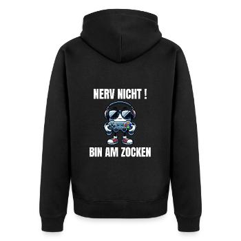 Lustiges Gaming Design Nerv nicht! Bin am Zocken - Unisex Premium Bio Zip Hoodie - Schwarz - Hinten - Nico (187cm)