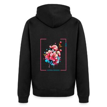 Japon Fleur de cerisier Peinture à l’aquarelle minimaliste - Veste à capuche bio Premium Unisexe - noir - Dos - Nico (187cm)