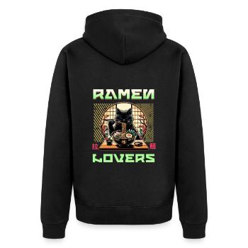 Japanese Ramen Cat Streetwear - Unisex Premium Organic Zip Hoodie - black - Back - Nico (187cm)