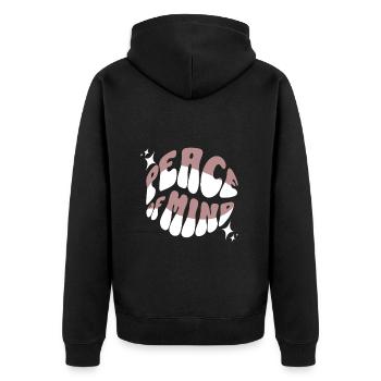 Peace of Mind – Entspannung, Achtsamkeit & innere - Unisex Premium Bio Zip Hoodie - Schwarz - Hinten - Nico (187cm)