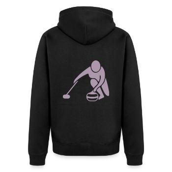 Minimalistisches Curling Silhouette Sport - Unisex Premium Bio Zip Hoodie - Schwarz - Hinten - Nico (187cm)