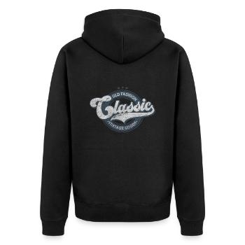 Klassische Old Fashion Denim Vintage Waren blau - Unisex Premium Bio Zip Hoodie - Schwarz - Hinten - Nico (187cm)