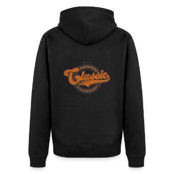 Denim classique à l’ancienne produits vintage orange - Veste à capuche bio Premium Unisexe - noir - Dos - Nico (187cm)