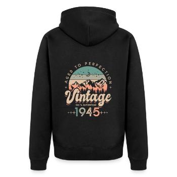 1945 Vintage anniversaire Né en 1945 - Veste à capuche bio Premium Unisexe - noir - Dos - Nico (187cm)