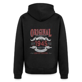 Né en 1945 Cadeau 1945 Anniversaire - Veste à capuche bio Premium Unisexe - noir - Dos - Nico (187cm)