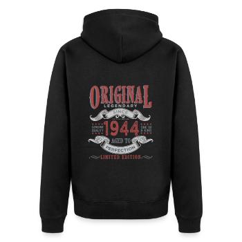 Born in 1944 1944 Birthday Gift - Unisex Premium Organic Zip Hoodie - black - Back - Nico (187cm)