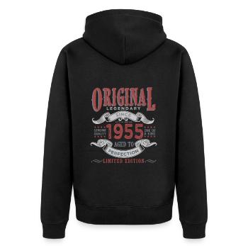 Jahrgang 1955 Geschenk 1955 Geburtstag - Unisex Premium Bio Zip Hoodie - Schwarz - Hinten - Nico (187cm)