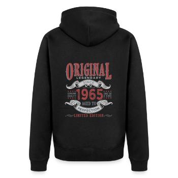 Né en 1965 Cadeau 1965 Anniversaire - Veste à capuche bio Premium Unisexe - noir - Dos - Nico (187cm)