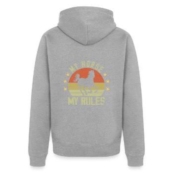 Mein Pferd, meine Regeln - Rittergeschenk - Reiter - Unisex Premium Bio Zip Hoodie - Grau meliert - Hinten - Nico (187cm)