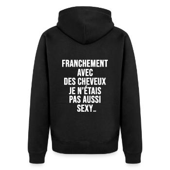 sans cheveux humour cadeau homme chauve - Veste à capuche bio Premium Unisexe - noir - Dos - Nico (187cm)